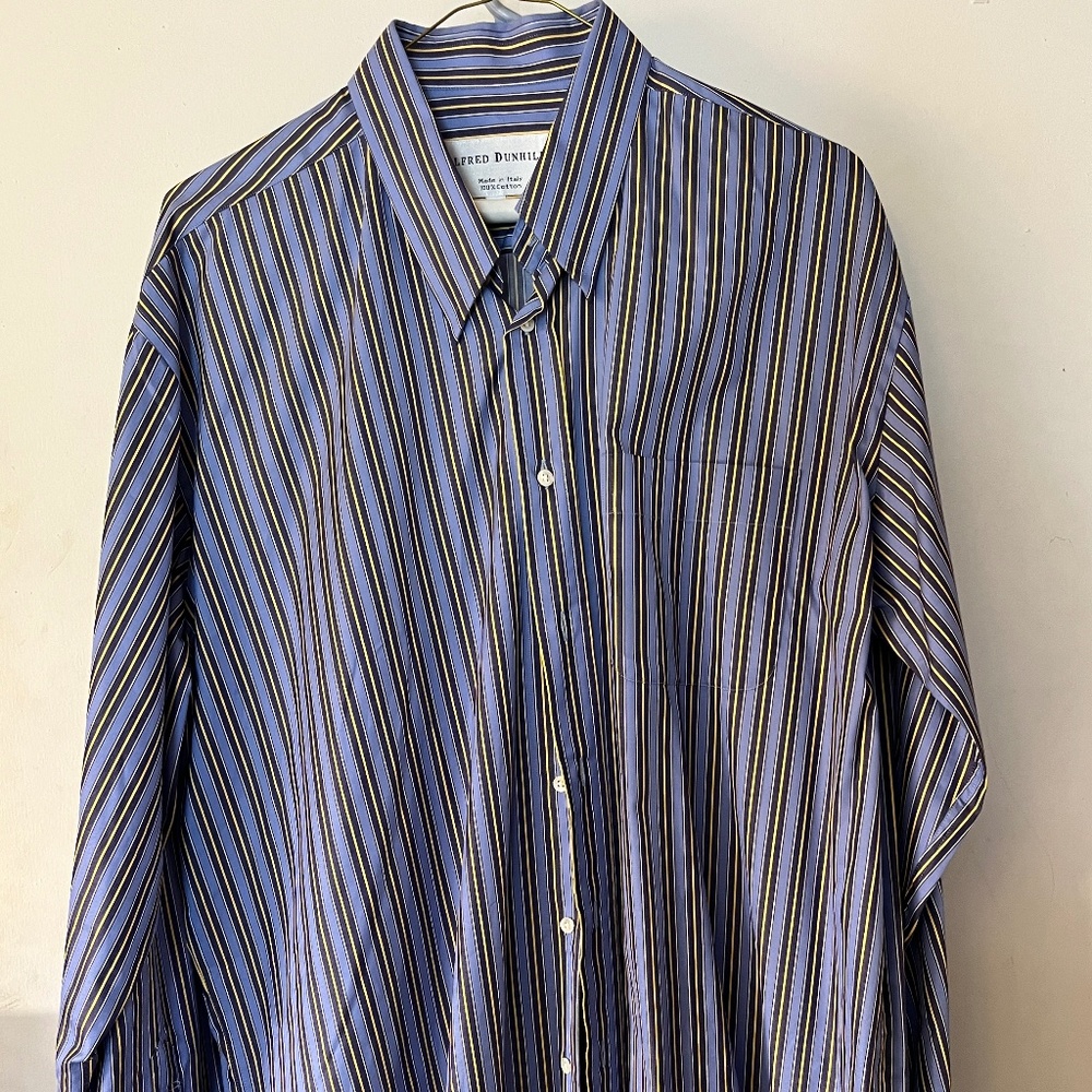 Alfred Dunhill Blue Striped Button Down Dress Shirt